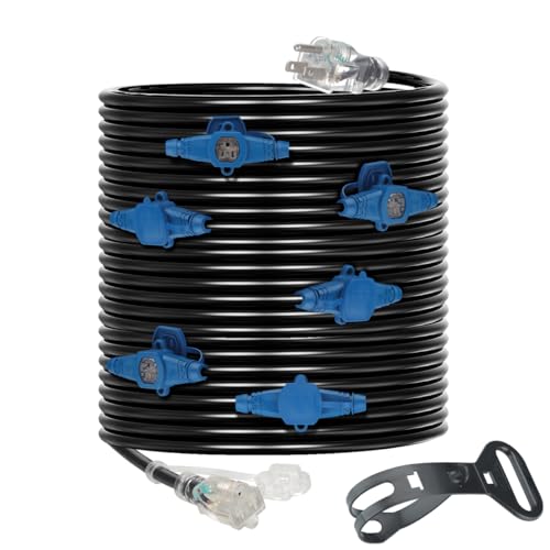 Erboelec 30 Feet Multi Outlet Extension Cord 12 Gauge,7 Nema 5-15R Evenly Spaced Outlets with Blue Indicators,Male Plug to Female Connector,Erboelec,ETL Listed - Image 1