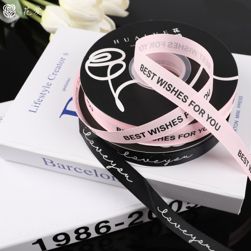 Bronzing Flower Packaging Polyester Rib Band Birthday Party English Thread Ribbon Bouquet Floral Material - Image 3