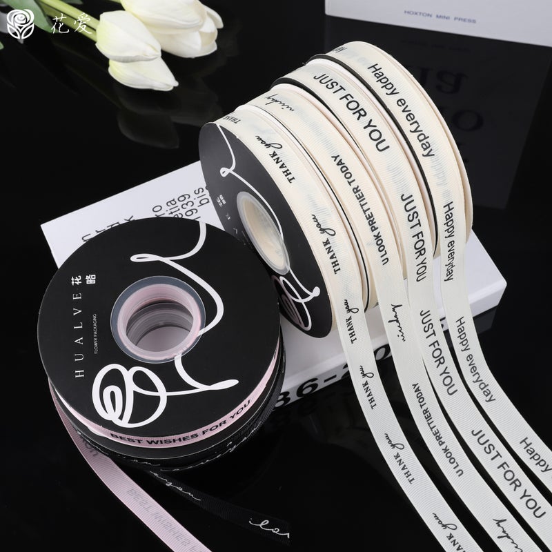Bronzing Flower Packaging Polyester Rib Band Birthday Party English Thread Ribbon Bouquet Floral Material - Image 2