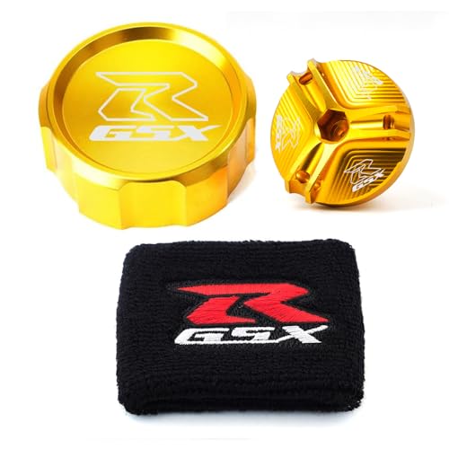 MOWOK For Suzuki GSX-R Gsxr 600 750 1000 GSX-R750 gsx-r600 gsx-r1000 Motorcycle Front Brake Fluid Reservoir Protection Cover and Reservoir cap sock Oil filler cap (Gold) - Image 1