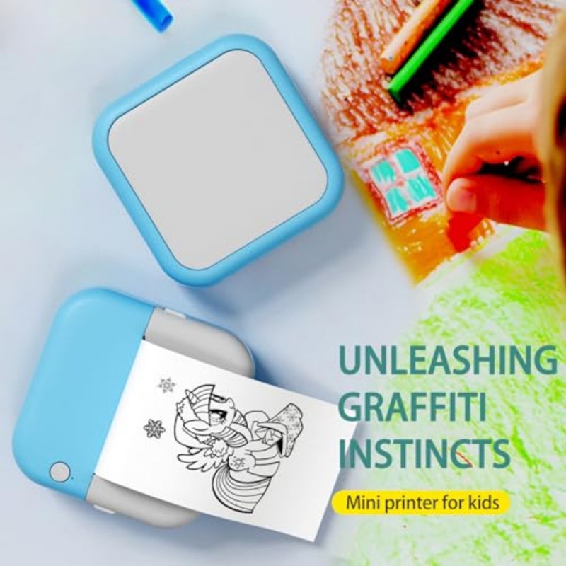 Pocket Printer 57mm Inkless for Stickers Dual-Connection, ABS Body, 800mAh, 30mm Roll, Self-Adhesive, Smudge-Proof, Blue - Image 3