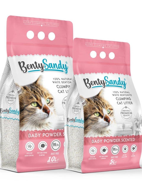 BentySandy Fast Clumping White Bentonite Cat Litter - Baby Powder Scent 10L