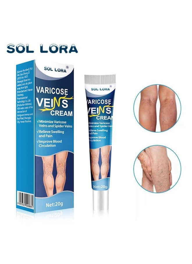 SOL LORA - Varicose Vein Cream, Improves Blood Circulation, Reduces Spider Veins And Heaviness, Improve Blood Circulation, Tired And Heavy Legs, 20G - Image 1