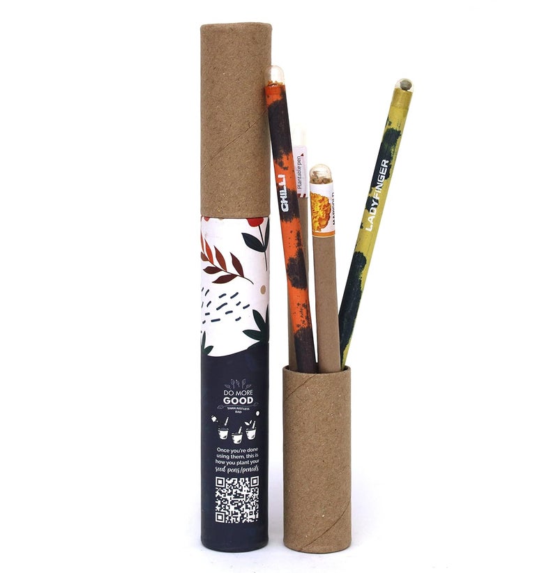 bioQ bioQ Plantable Stationery Combo 2 Seed Pen 2 Seed Pencil in a Box 1 HandMade SeedPaper Notepad Eco Friendly Cotton Bag Packaging Grow Plants from Notepads Pens Pencils Pack of 1  - Image 2
