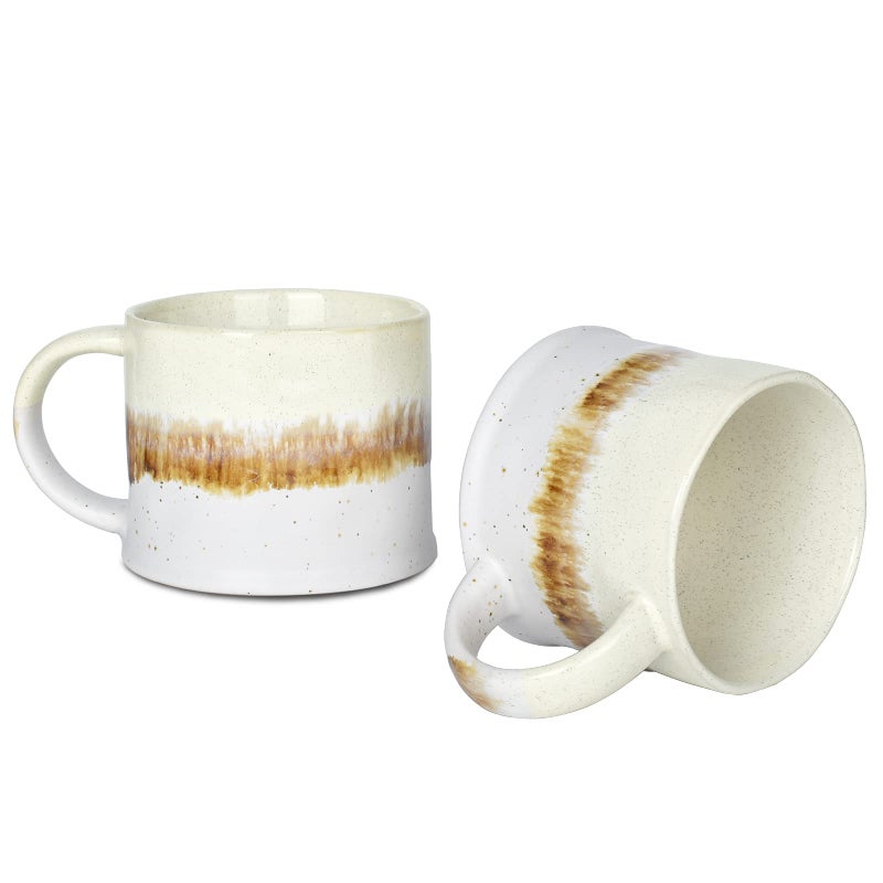 Bosmarlin Medium Ceramic Coffee Mug Set of 2 15 Oz Big Stoneware Tea Cup for Office and Home Dishwasher and Microwave Safe Beige 2