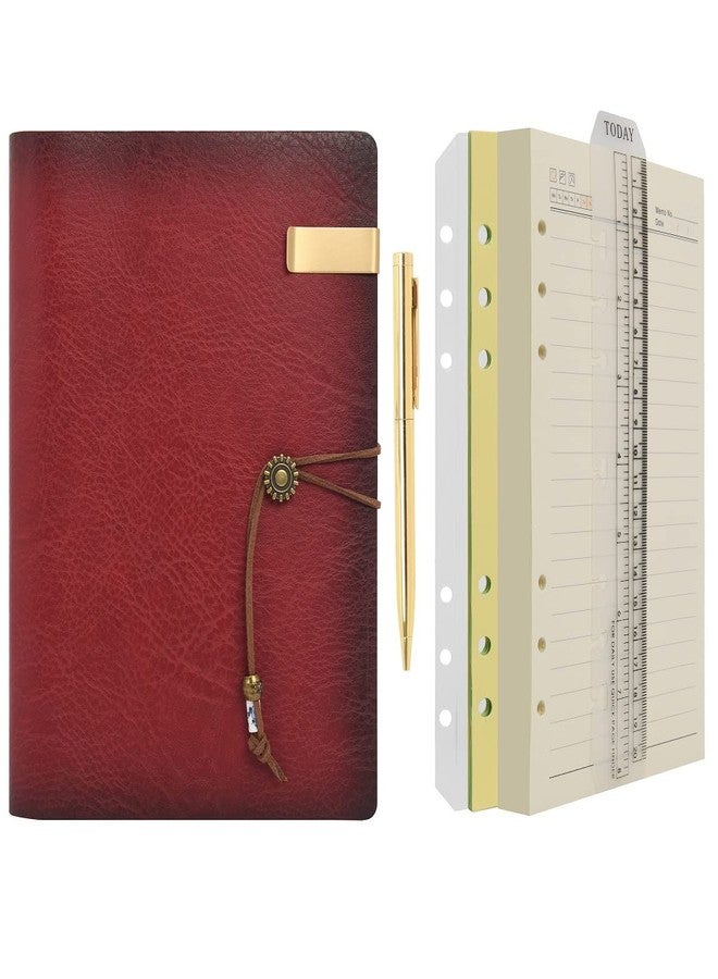 Wonderpool Leather Journal A5 Refillable 6 Ring Binder Notebook with Lined Paper and Pen,Writing Diary for Work Travel and Agenda Plan (A5, Wine red) - Image 1