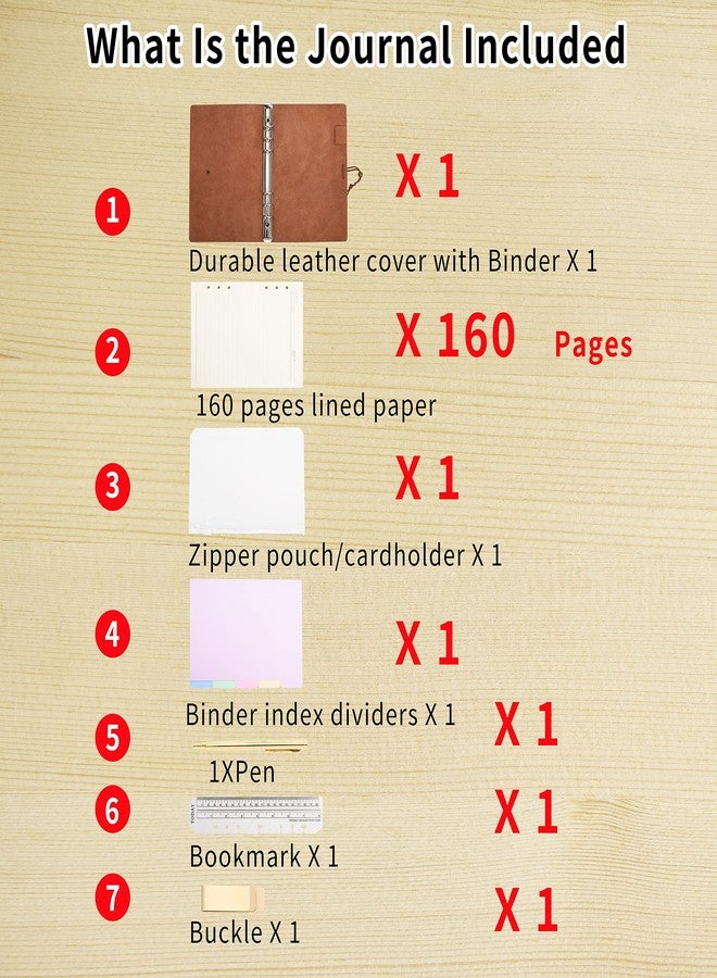Wonderpool Leather Journal A5 Refillable 6 Ring Binder Notebook with Lined Paper and Pen,Writing Diary for Work Travel and Agenda Plan (A5, Wine red) - Image 4
