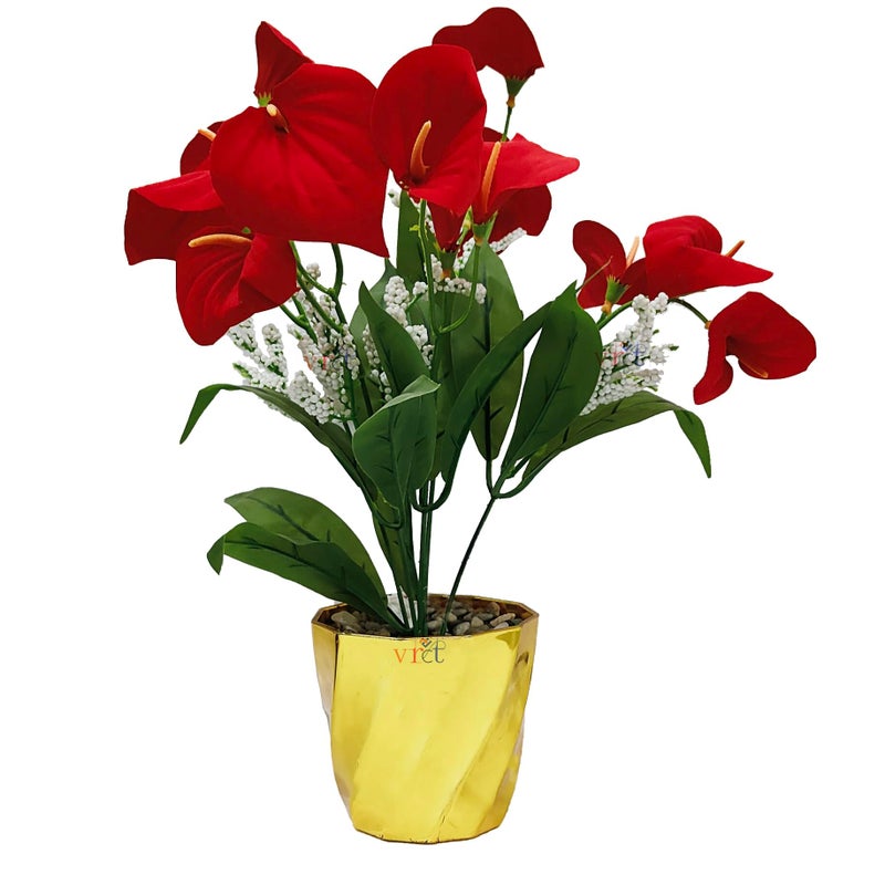 VRCT Artificial Beautiful Plant Calla Lily Flower Pot for Home, Garden, Office, Living Room Decor | Artificial Flowers with Golden Pot Pack of 1 - Image 3