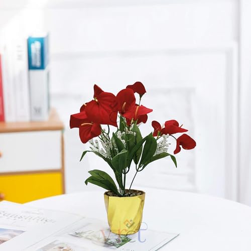 VRCT Artificial Beautiful Plant Calla Lily Flower Pot for Home, Garden, Office, Living Room Decor | Artificial Flowers with Golden Pot Pack of 1 - Image 5