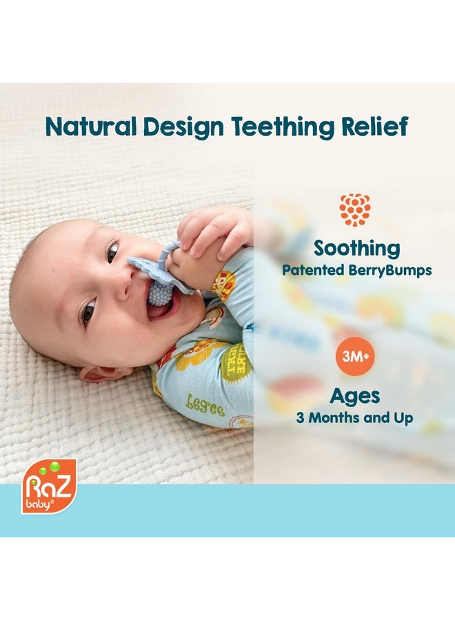 RaZbaby RaZberry Silicone Teether Pacifier - Teething Relief for Infants, Food-Grade, Hands & BPA Free, Natural Berrybumps Fruit Texture for Sensory Development, Freezable, 2-Pack - Dark & Light Blue - Image 1