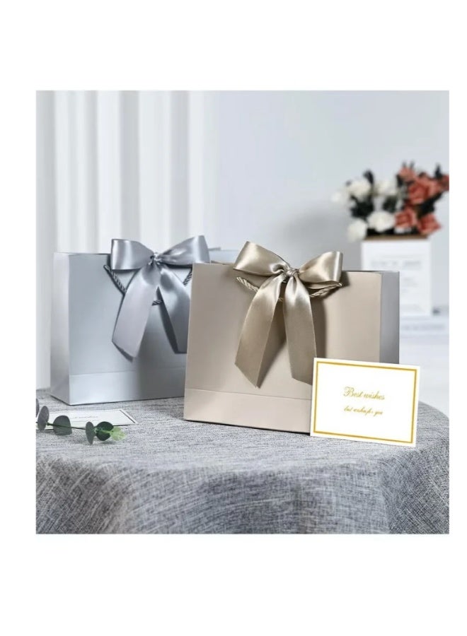2PCS Champagne Color Large Gift Bags, Paper Bags with Ribbon, Greeting Cards and Tissue Paper, Portable Party Bags with Handles, Birthday Gift Bags, Present Bags for Wedding Party, Party Supplies Bags size :32cm*25cm*11cm - Image 3