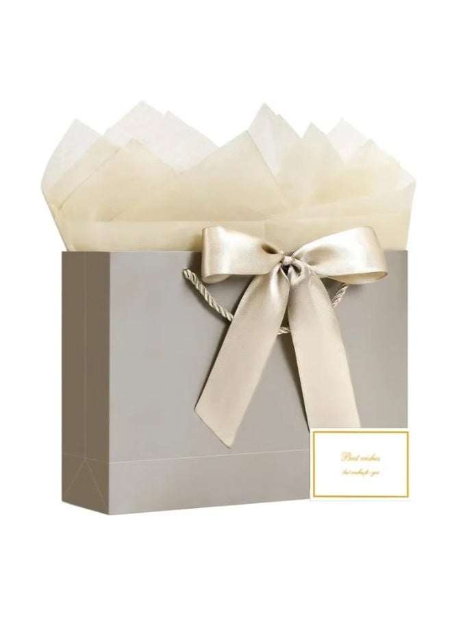 2PCS Champagne Color Large Gift Bags, Paper Bags with Ribbon, Greeting Cards and Tissue Paper, Portable Party Bags with Handles, Birthday Gift Bags, Present Bags for Wedding Party, Party Supplies Bags size :32cm*25cm*11cm - Image 4
