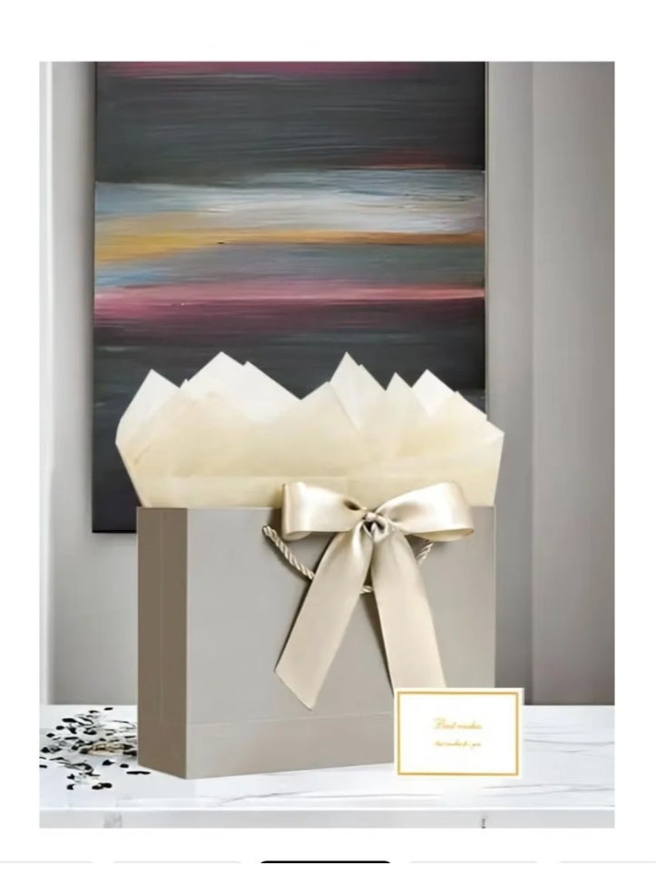 2PCS Champagne Color Large Gift Bags, Paper Bags with Ribbon, Greeting Cards and Tissue Paper, Portable Party Bags with Handles, Birthday Gift Bags, Present Bags for Wedding Party, Party Supplies Bags size :32cm*25cm*11cm - Image 1