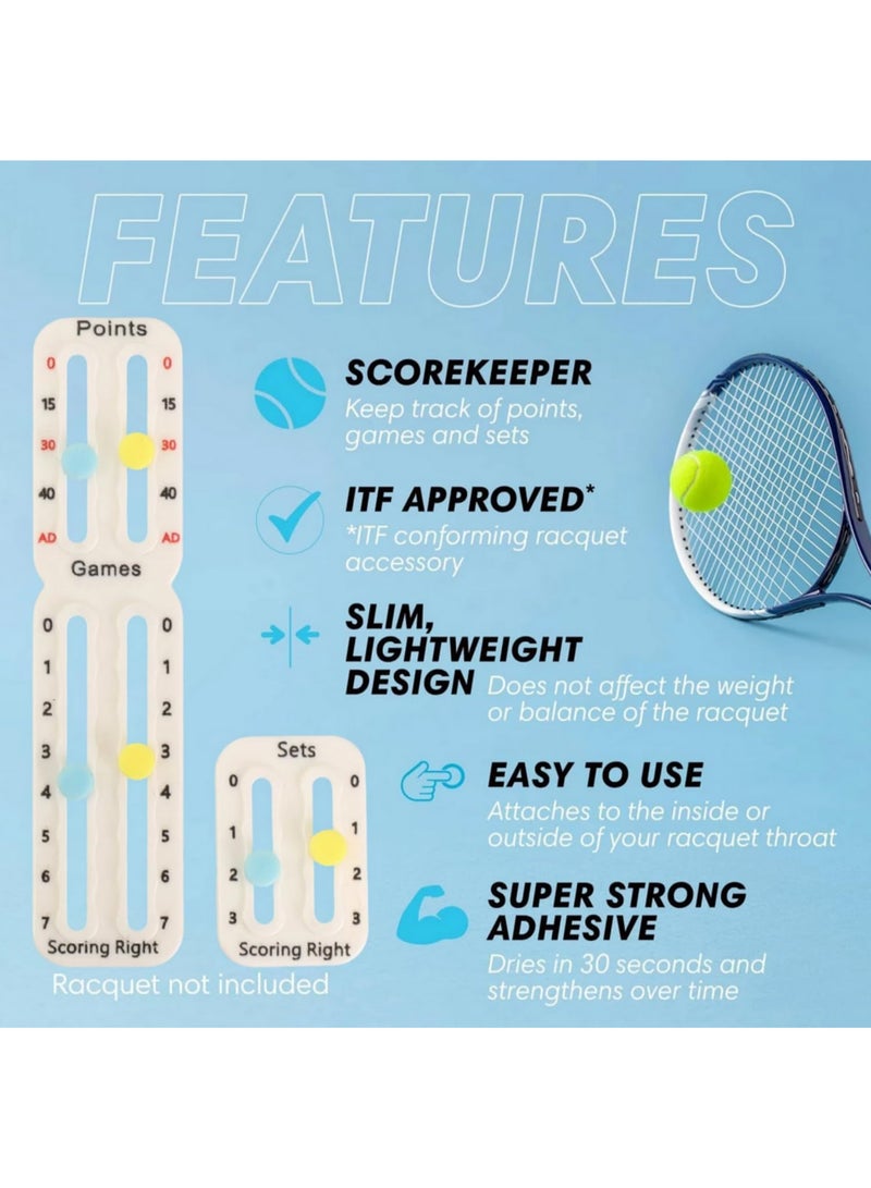 ITF Approved Tennis Padel Scorekeeper Easily Mounted Mini Scoreboard to Track Points Games Sets Right Counter Scoreboard Recording Conforming Small Tennis Racket Paddle white - Image 2