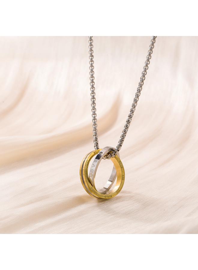 New Fashion Personalized Sweater Chain Titanium Steel Pendant Ring Interlocking 8k Plated Stainless Steel Double Ring Necklace