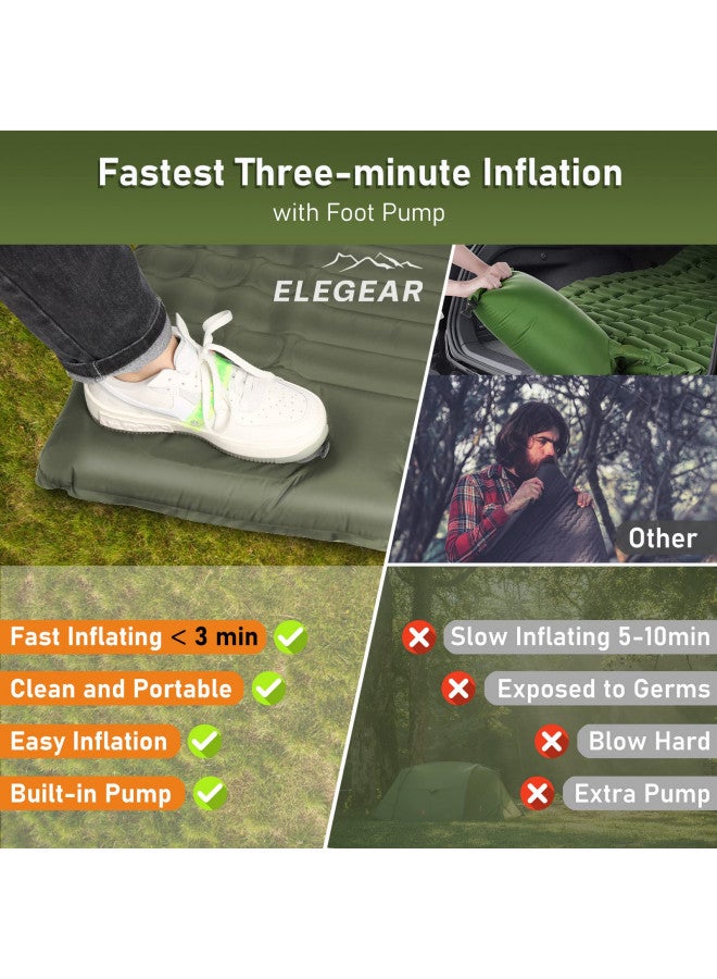 Elegear وسادة نوم مزدوجة من إيليجير للتخييم، 4" سميكة للغاية ذاتية النفخ وسادة تخييم لشخصين مع وسادة ومضخة قدم مدمجة، حصيرة نوم للتخييم للمشي لمسافات طويلة، وسادة تخييم محمولة - Image 4