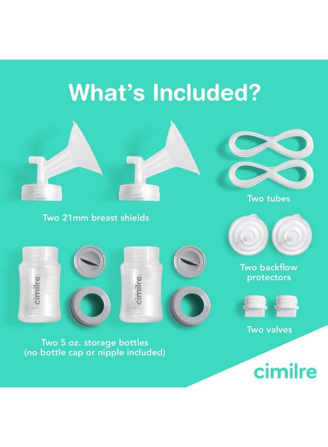 Cimilre 21MM Breast Milk Collection Kit, Double Pumping Breast Milk Collector Kit to Store Breast Milk, Includes Breast Shields, Valves, Backflow Protectors & Bottles - Image 1