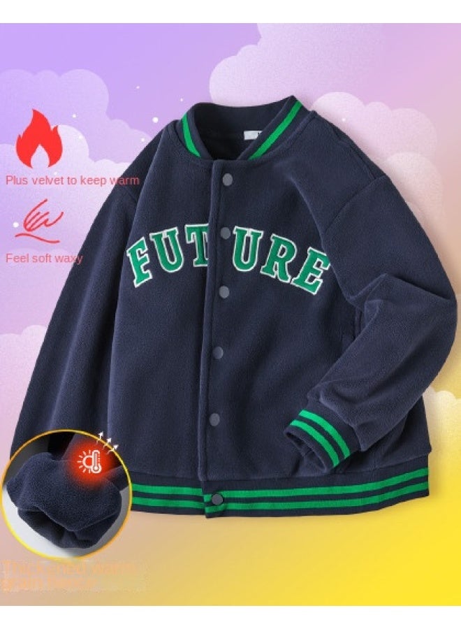 مكد 【سترة بيسبول للأطفال】 ستايل جديد للخريف/الشتاء معطف سميك مبطن بالفرو للأولاد سترة دافئة للبنات ملابس علوية للأطفال الكبار - Image 1
