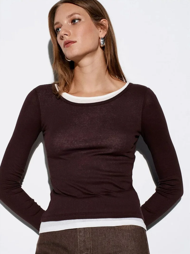 ديلفين Dilvin Slim Fit Cotton Crew Neck Blouse