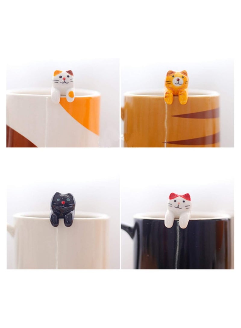 SOLARAE Mini Cute Ceramic Cat Spoon, Hangable Tea Spoon Coffee Spoon Sugar Spoon, 4 Pcs Hanging Cup Teaspoons Cartoon Animals Spoons with 2 Chopsticks Rest, Tableware Kitchen Tools - Image 4