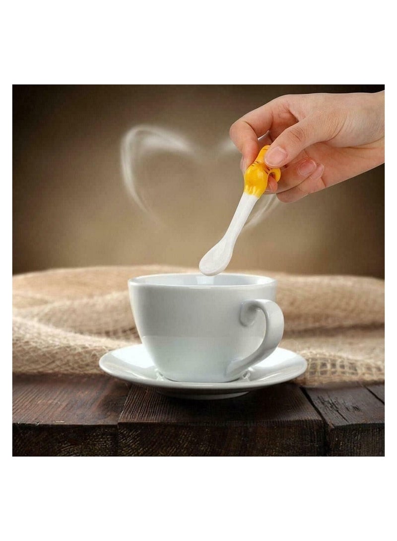 SOLARAE Mini Cute Ceramic Cat Spoon, Hangable Tea Spoon Coffee Spoon Sugar Spoon, 4 Pcs Hanging Cup Teaspoons Cartoon Animals Spoons with 2 Chopsticks Rest, Tableware Kitchen Tools - Image 5