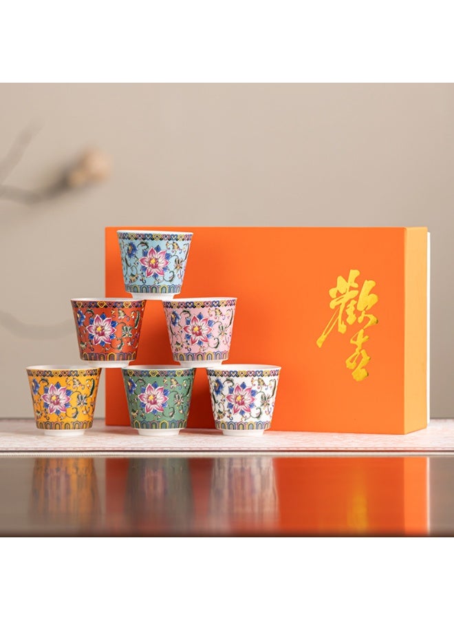 6 Ceramic Tea Cups with Gift Box Elegant Floral Enamel Porcelain Coffee Cup Set, 6 Colors Flowers Teacup, Perfect for Home, Office, and Restaurant Use - Image 2