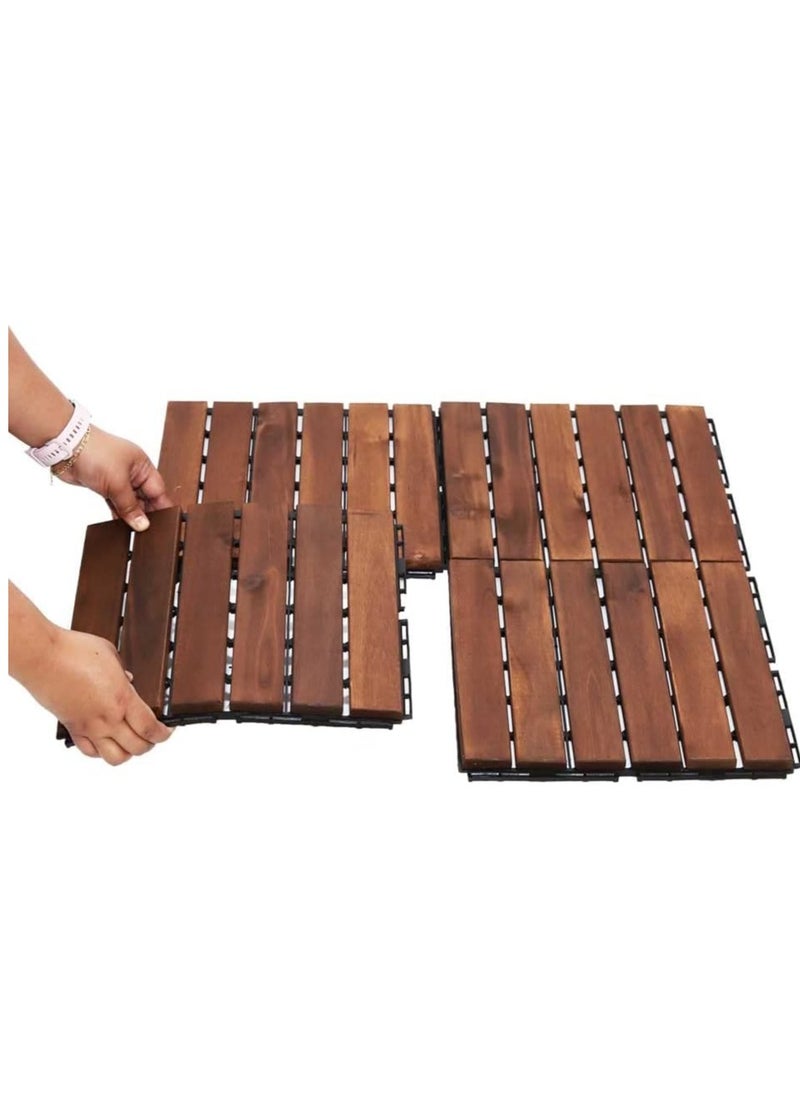 ماركة غير محددة - FFD بلاط أرضيات خشبية متشابكة من الخشب الصلب، لون بني، 30 × 3 × 30 سم - Image 1
