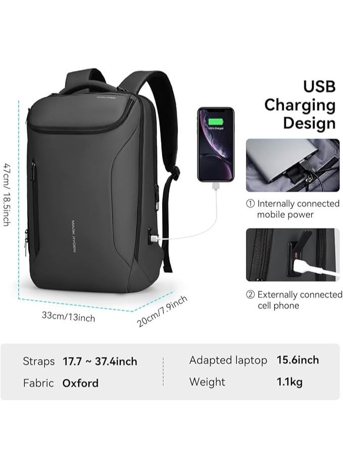 مارك رايدن حقيبة ظهر مارك رايدن  رمادية للابتوب . بوصة بمنفذ ، مقاومة للماء من جلد البولي يوريثين وأكسفورد، حقيبة سفر وعمل للرجال - Image 3