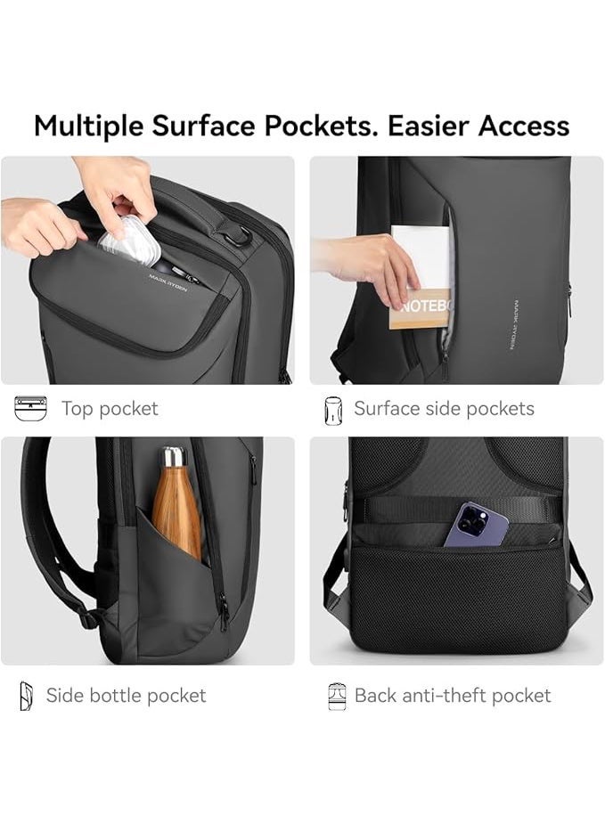 مارك رايدن حقيبة ظهر مارك رايدن  رمادية للابتوب . بوصة بمنفذ ، مقاومة للماء من جلد البولي يوريثين وأكسفورد، حقيبة سفر وعمل للرجال - Image 5