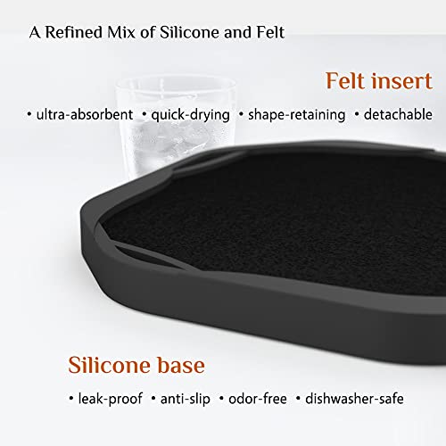 UMIRRO Absorbent Coasters for Drinks with Holder, Black Silicone Cup Coaster with Felt Insert for Coffee Table Decor, Small Unique Birthday Gift Ideas for Men, Dad, Him, Women Mom, Her, 4", Set of 6 - Image 3