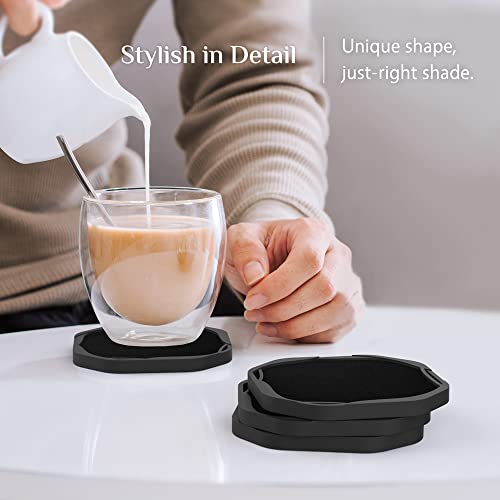 UMIRRO Absorbent Coasters for Drinks with Holder, Black Silicone Cup Coaster with Felt Insert for Coffee Table Decor, Small Unique Birthday Gift Ideas for Men, Dad, Him, Women Mom, Her, 4", Set of 6 - Image 2