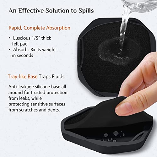 UMIRRO Absorbent Coasters for Drinks with Holder, Black Silicone Cup Coaster with Felt Insert for Coffee Table Decor, Small Unique Birthday Gift Ideas for Men, Dad, Him, Women Mom, Her, 4", Set of 6 - Image 4