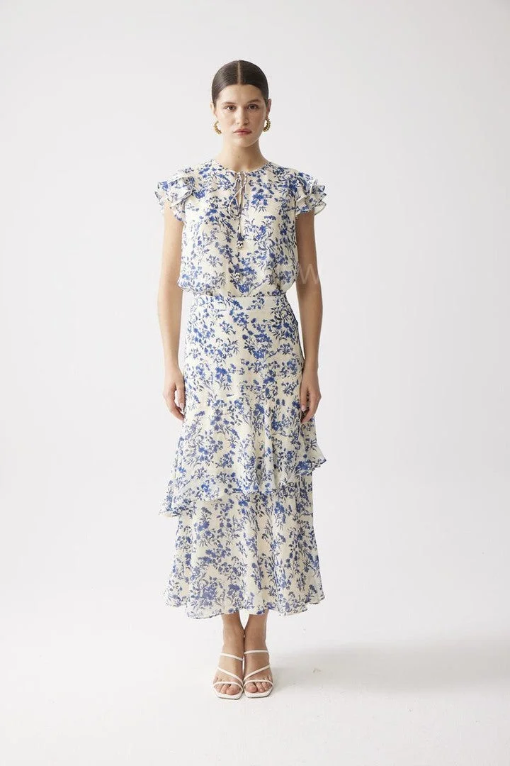 EXQUISE Floral Pattern Maxi Skirt