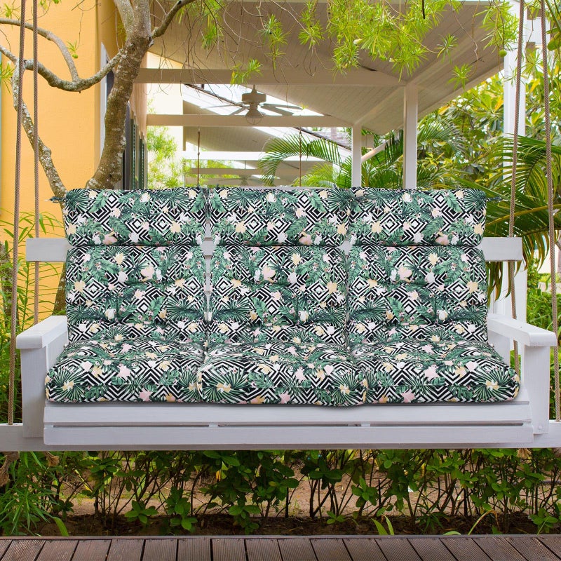 Barydat 4 Pcs Tufted High Back Chair Cushion Indoor Outdoor Seat and Back Cushions Palm Leaves Tropical Plants Lawn Rocking Chair Pads with Ties for Adirondack Patio Garden(Flower Style) - Image 5
