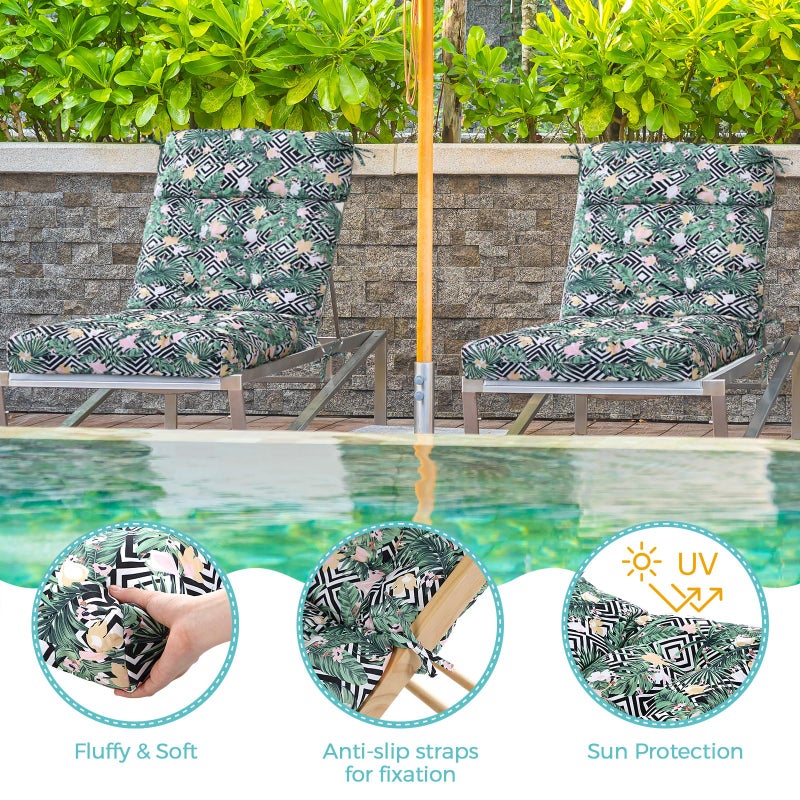 Barydat 4 Pcs Tufted High Back Chair Cushion Indoor Outdoor Seat and Back Cushions Palm Leaves Tropical Plants Lawn Rocking Chair Pads with Ties for Adirondack Patio Garden(Flower Style) - Image 3