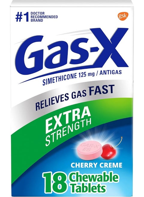 Gas-X Extra Strength Chewable Gas Relief Tablets with Simethicone 125 mg, Cherry, 18 Count