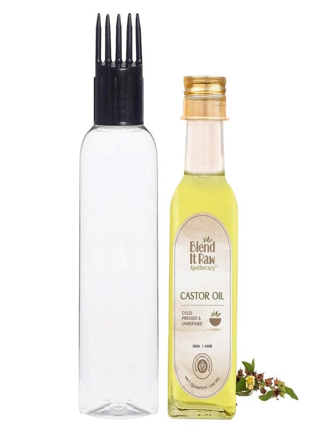 Blend It Raw Apothecary زيت الخروع الخام من بليند إت، 100 مل، مع زجاجة تطبيق مزودة بغطاء مشط | مجموعة | زيت خروع طبيعي 100% معصور على البارد لنمو الشعر، مع زجاجة تطبيق لتوزيع زيت الشعر - Image 1