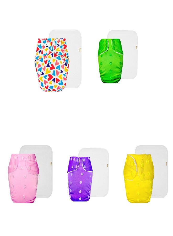 حفاضات قماشية فاخرة من دمبلدو مع حشوة قطنية (عبوة من 5) | مضادة للحساسية | قابلة لإعادة الاستخدام والغسل | أزرار كبس قابلة للتعديل | ضرورية للاستخدام اليومي | من 3 أشهر إلى 3 سنوات | مناسبة للجنسين - Image 1