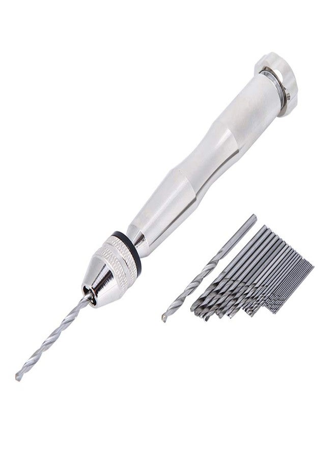 Estink Hand Drill Bits Set, Silver Color 0.3mm-3.6mm Grasp Range Chuck Handtwist Drill with 25HHS Drill Bits Wood Drilling DIY Precise Hand Drill Pin Vise for Making Artwork Crafts Hanging - Image 1