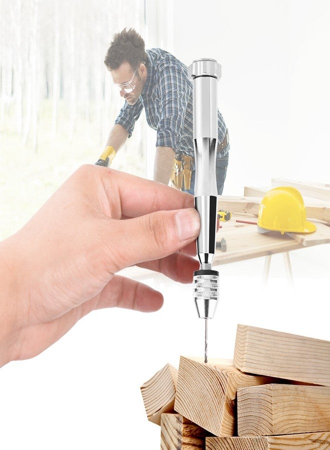 Estink Hand Drill Bits Set, Silver Color 0.3mm-3.6mm Grasp Range Chuck Handtwist Drill with 25HHS Drill Bits Wood Drilling DIY Precise Hand Drill Pin Vise for Making Artwork Crafts Hanging - Image 2