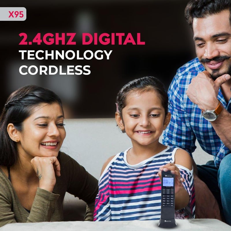 Beetel هاتف أرضي لاسلكي مصمم من طراز X95، مصمم بفخر في الهند، 2.4 جيجاهرتز، لون مزدوج، شاشة LCD زرقاء-بيضاء، هاتف مكبر صوت ثنائي الاتجاه، تحكم في الرنين والصوت، إجابة تلقائية، منبه (X95) (أسود/رمادي) - Image 4