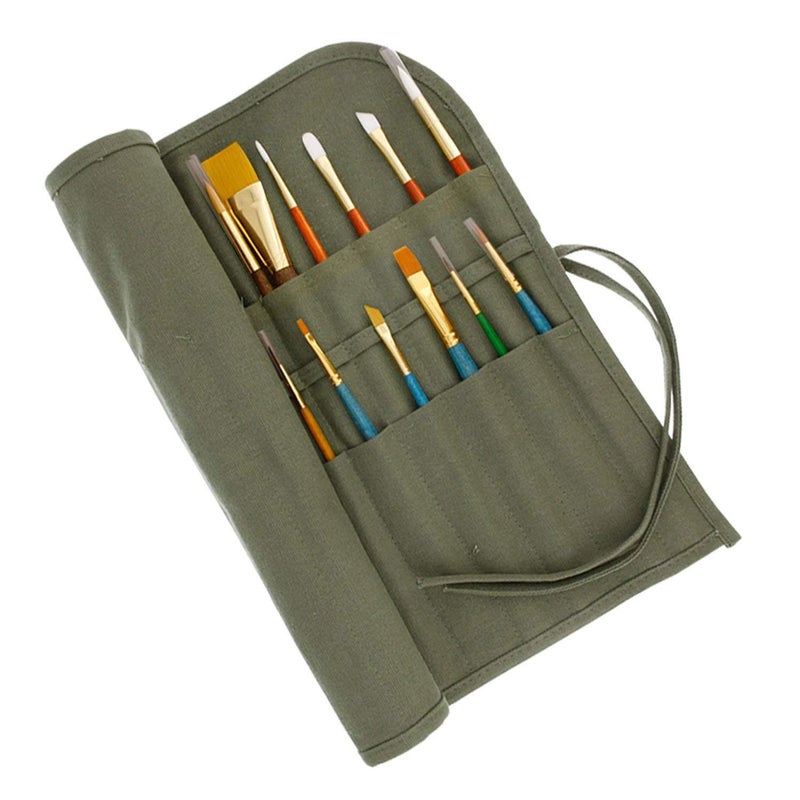US Art Supply Deluxe Canvas Art Paint Brush Holder Storage Organizer RollUp Case Bag 24 Slot Pockets Carry Pouch Protect Artist Acrylic Oil Watercolor Paintbrushes Store Pencils Pens Tools