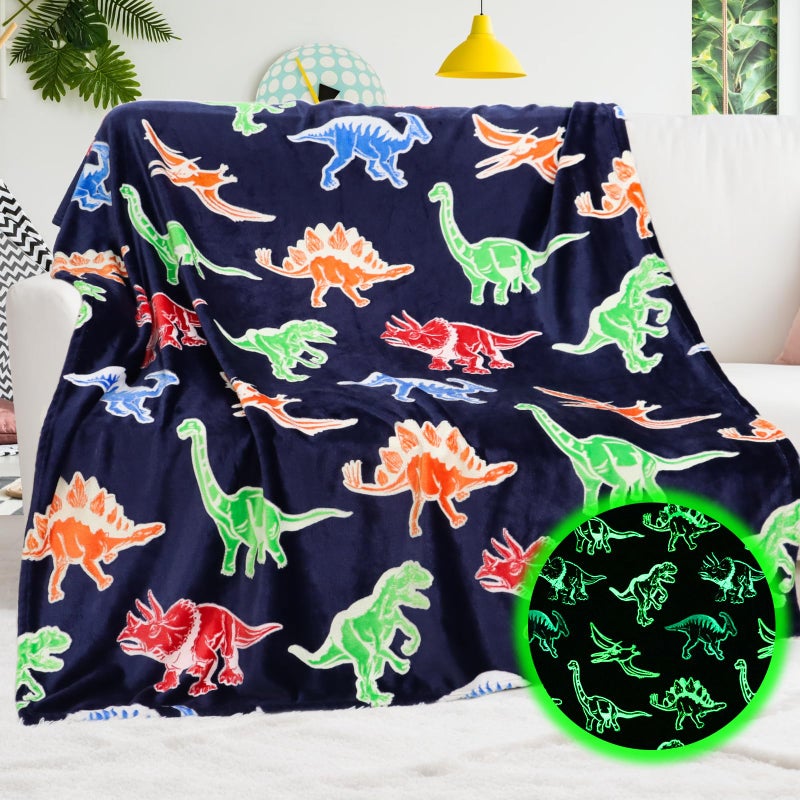 بورو Bororo Dinosaur Blanket Glow في البطانية المظلمة للأولاد Dino Gifts Toys Soft Kids بطانية لهدايا عيد ميلاد 50 × 60 بوصة - Image 1