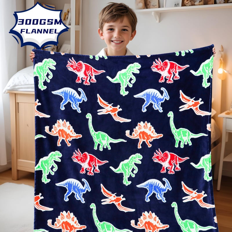 بورو Bororo Dinosaur Blanket Glow في البطانية المظلمة للأولاد Dino Gifts Toys Soft Kids بطانية لهدايا عيد ميلاد 50 × 60 بوصة - Image 4