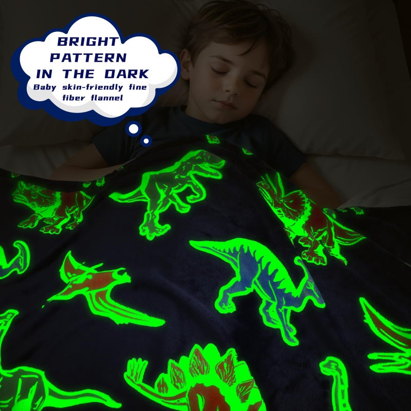 بورو Bororo Dinosaur Blanket Glow في البطانية المظلمة للأولاد Dino Gifts Toys Soft Kids بطانية لهدايا عيد ميلاد 50 × 60 بوصة - Image 3
