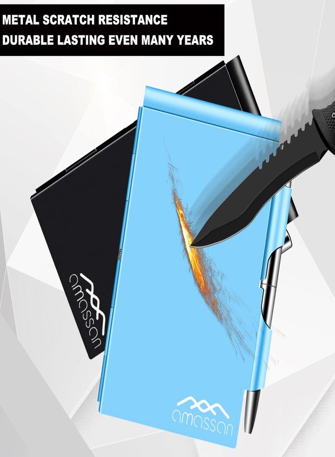 amassan Metal Pocket Notebook, Small Pocket Notepad Aluminum Note Case with Mini Metal Pen and 60-Page Sheets (Blue) - Image 2