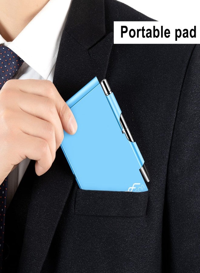 amassan Metal Pocket Notebook, Small Pocket Notepad Aluminum Note Case with Mini Metal Pen and 60-Page Sheets (Blue) - Image 3