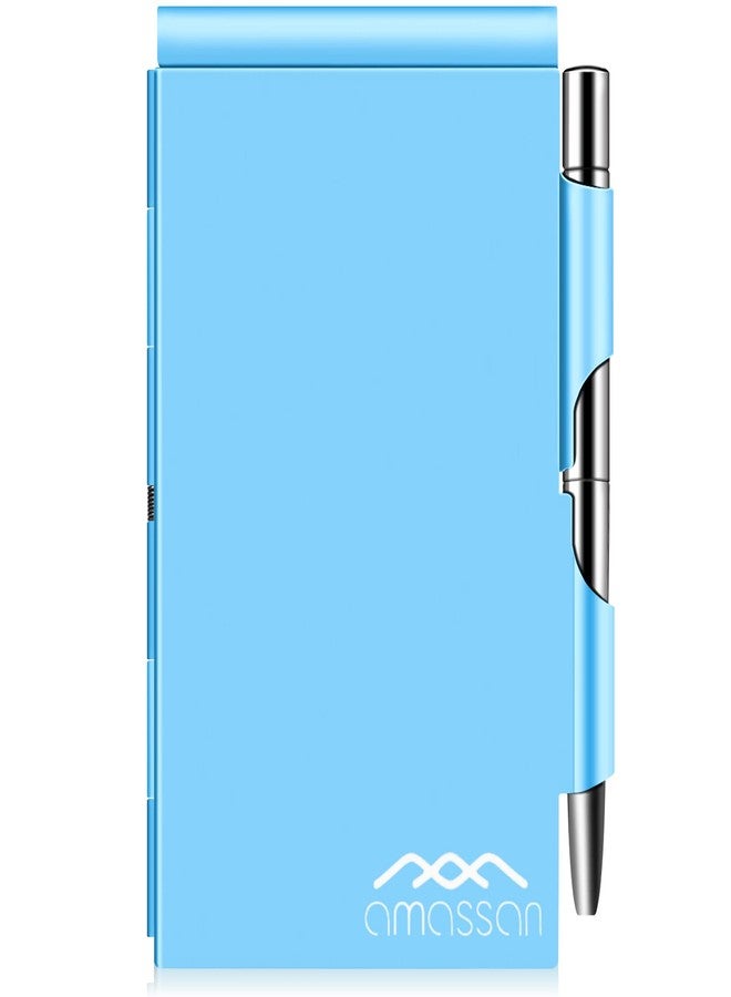 amassan Metal Pocket Notebook, Small Pocket Notepad Aluminum Note Case with Mini Metal Pen and 60-Page Sheets (Blue) - Image 1