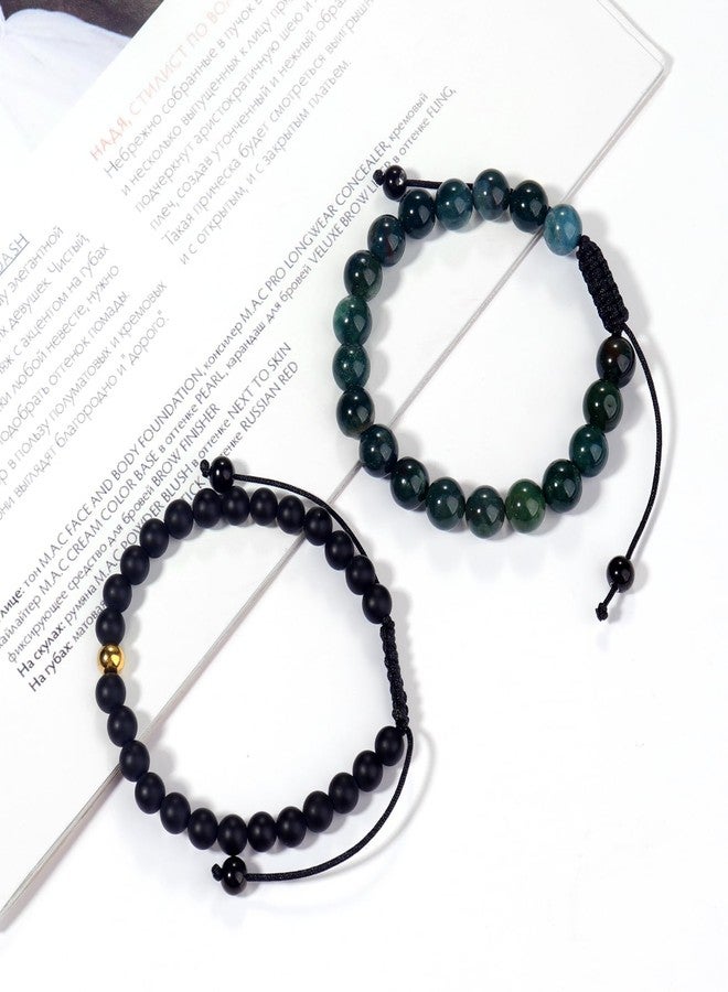 CARITATE Green Beaded Bracelets for Men Boys: 6mm/8mm Green Malachite Black Onyx Beads Mens Bracelet Set Mens Jewelry - Cool Anniversary Valentines Fathers Birthday Gifts for Him Boyfriend Husband Man Son Dad - Image 5