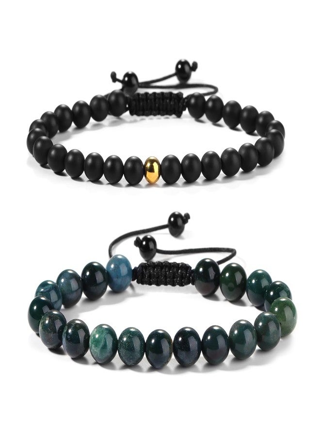 CARITATE Green Beaded Bracelets for Men Boys: 6mm/8mm Green Malachite Black Onyx Beads Mens Bracelet Set Mens Jewelry - Cool Anniversary Valentines Fathers Birthday Gifts for Him Boyfriend Husband Man Son Dad - Image 1